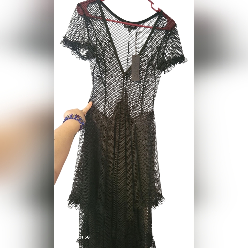 NWT Dolls Kill Widow Size XL Toxic Valentine Fishnet Midi Dress